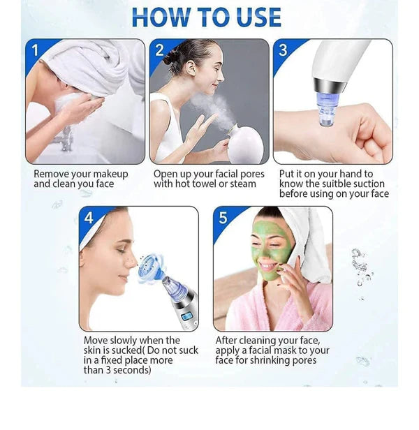 4 In 1 Blackhead Whitehead Extractor Remover Device Acne Pimple Pore Cleaner (Vacuum Suction Tool)